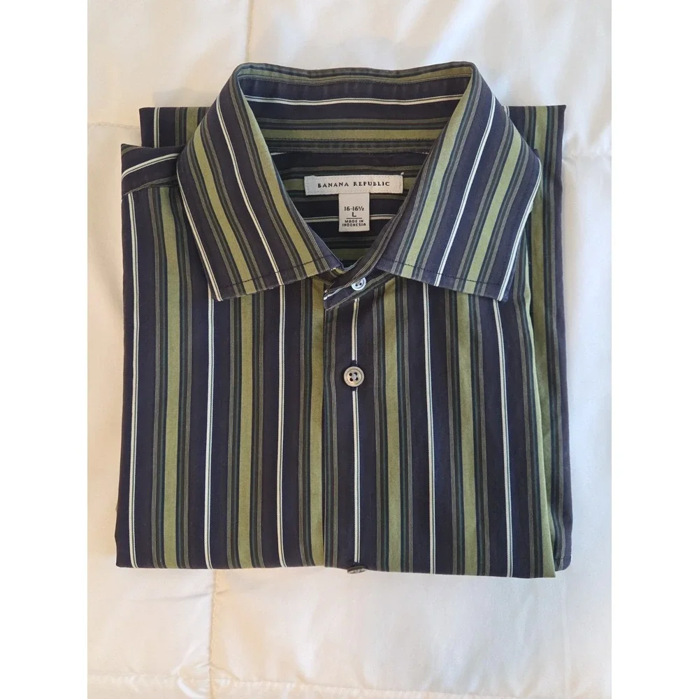 Banana Republic Men's Dress Shirt, Cotton, Green 16-16 1/2 Large, Office
